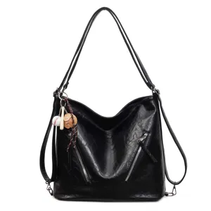 Black PU leather tote bag vintage shoulder bag casual ladies handbag for daily commuting