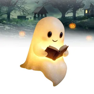 Linda luz nocturna de fantasma leyendo un libro para decoración de casa Halloween