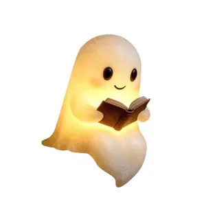 Linda lámpara de fantasma leyendo, luz nocturna cálida para decoración de Halloween