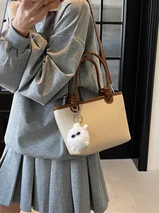 Women woven bucket bag stylish straw crossbody bag chic summer handbag with top handle
