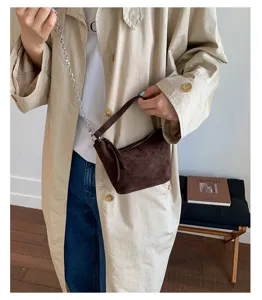 Brown vintage suede dumpling bag for women autumn winter fashion chain crossbody shoulder bag