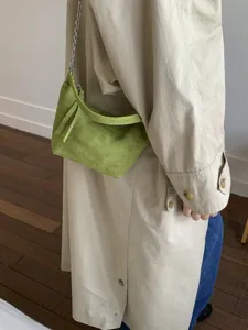 Women green suede dumpling crossbody bag autumn winter small niche design chain bag