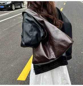Borsa a tracolla tote vintage in pelle oliata stropicciata per donna, borsa capiente.