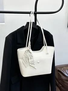 Women large capacity white tote bag casual commuting stylish leather shoulder bag