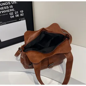Vintage brown PU leather tote bag, large capacity casual shoulder bag and commuter handbag.