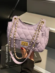 Women Fashion Quilted Chain Shoulder Bag PU Leather Crossbody Bag Casual Commuting Flap Handbag With Turn Lock