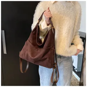 Zaino multifunzione in pelle scamosciata marrone vintage grande borsa a tracolla casual
