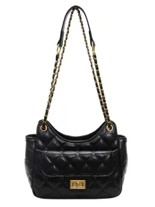 Elegant black quilted chain shoulder bag for women classic chic crossbody purse daily