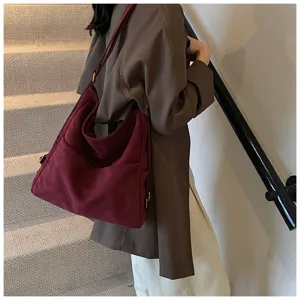 Donna autunno inverno retro borsa a tracolla in camoscio grande capacità zaino casual