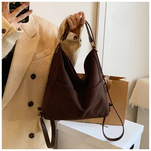 Zaino vintage in camoscio da donna autunno inverno grande capacità borsa a spalla marrone