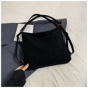 Zaino in camoscio nero borsa a tracolla retrò da donna borsa tote versatile grande capacità casual