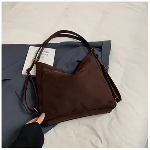 Borsa a tracolla in camoscio marrone vintage casual grande capacità zaino tote donna autunno