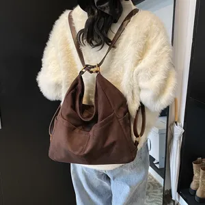 Zaino Retro in Pelle PU da Donna Grande Capacità Tote Bag Multifunzionale Casual Viaggio Borsa a Tracolla Quotidiana