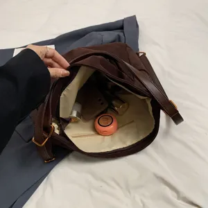 Borsa a Tracolla in Scamosciato Retro Autunno Inverno Donna Grande Tote Marrone
