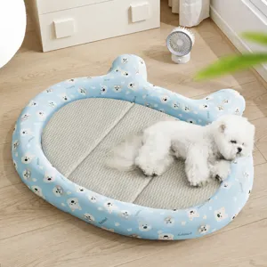 Summer Cooling Pet Mat Breathable Ice Silk Pet Bed Cute Cartoon Puppy Print Pet Sleeping Mat For Dogs And Cats