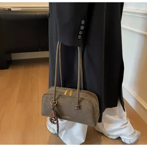 Retro suede shoulder bag large capacity casual underarm pillow bag for women detail view