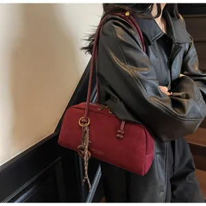 Vintage red suede shoulder bag underarm pillow purse for women daily commute style details