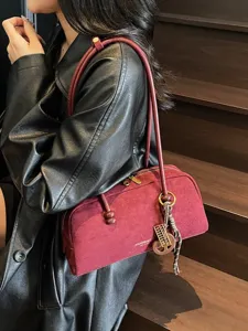 Women Retro PU Leather Shoulder Bag Large Capacity Casual Underarm Bag Fashion Solid Color Commuter Pillow Bag
