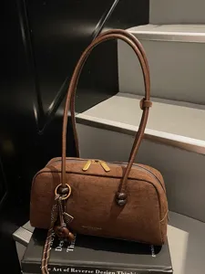 Brown suede shoulder bag retro bowling bag large capacity casual underarm pillow bag