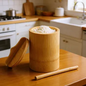 Seau à Vapeur pour Riz en Bambou Naturel Fait à la Main Avec Couvercle Tube de Cuisson Traditionnel pour Cuire le Riz la Viande les Légumes Ustensiles de Cuisine
