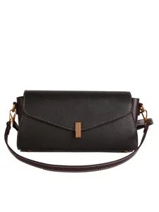 Trendy dark brown leather shoulder bag for women, versatile chic crossbody bag with flap.