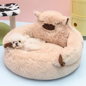 Winter Warm Thickened Long Plush Pet Bed Cute Alpaca Semi-Enclosed Cat Dog Sofa Soft PP Cotton Sleeping Nest