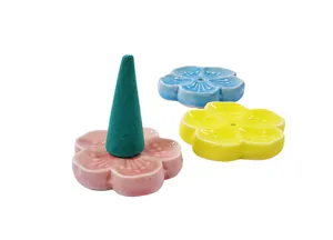 Cute ceramic sakura flower incense burner cone holder set for home relaxation decor.
