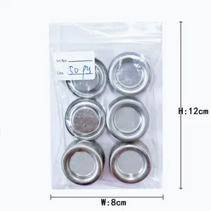 Detailed view of small metal incense burners trays packed in a clear bag for cone incense.
