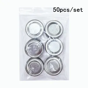 Close up details of metal incense tray holders in clear bag, 50pcs set accessories.