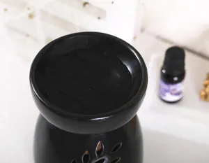 Black ceramic oil burner large mouth aroma diffuser for home fragrance and spa relaxation use