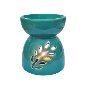 Keramik Duftlampe für ätherische Öle mit Blattschablone Aromatherapie Brenner für Zuhause.
