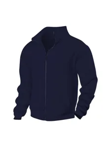 Men's Dark Blue Mock Neck Full-Zip Casual Jacket Autumn Winter Thick Thermal Outerwear