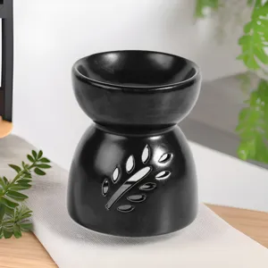 Large Capacity Ceramic Aroma Burner Hollow Leaf Essential Oil Diffuser Matte Black And Turquoise Air Freshener Home Decor
