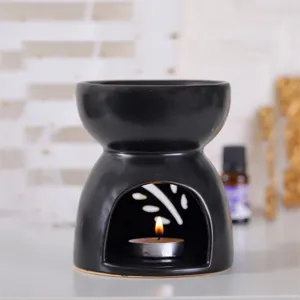 Black ceramic oil burner tealight candle holder aroma diffuser for home SPA decor