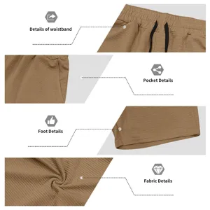 Detailed close-up view of men's casual textured shorts featuring waistband and pocket.