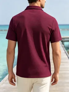 Heren wafelbreisel korte mouw polo shirt casual effen kleur zomer t-shirt voor dagelijks gebruik.