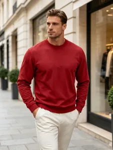 Men's solid color crewneck sweatshirt, heavyweight casual pullover for autumn and winter daily wear.