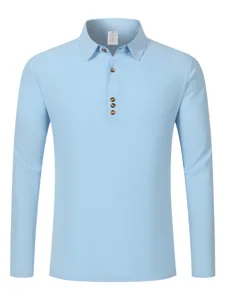 Light blue long-sleeve polo shirt for men featuring a classic lapel and button placket.