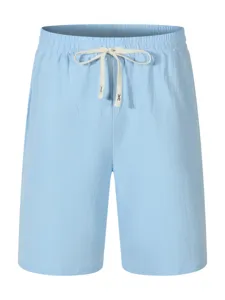 Light blue casual shorts for men with elastic drawstring waist comfortable summer beach wear