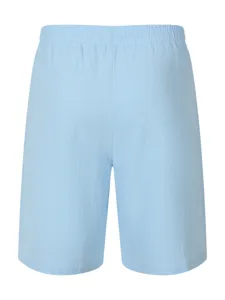 Light blue casual shorts for men, featuring elastic drawstring waist and clean cut style.