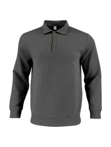 Camisa polo hombre gris oscuro manga larga punto texturizado parte superior casual