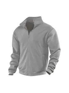 Men's casual gray ribbed full-zip stand-up collar jacket winter outerwear daily wear new