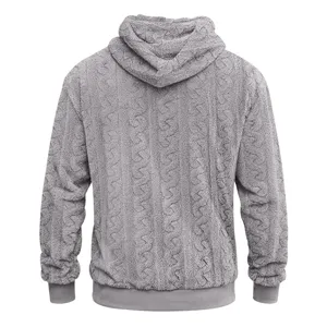 Men's hooded jacquard teddy fleece sweatshirt, casual autumn winter warm pullover hoodie.