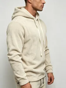 Men's casual fleece hoodie warm long sleeve winter pullover sweatshirt with drawstring.