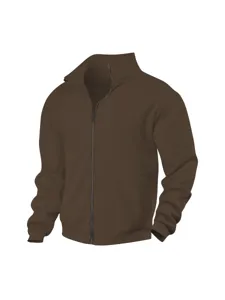 Detailed view of men's brown heavy fleece lined stand collar full zip jacket mockup.