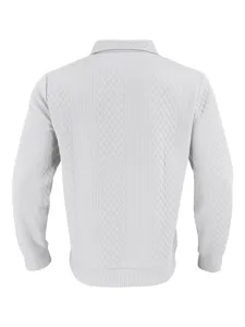 Hombre jersey polo de punto blanco manga larga jacquard estilo dinero antiguo otoño