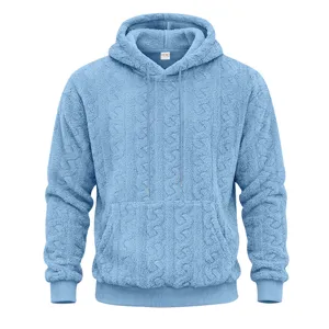 Men's Light Blue Fleece Hoodie Casual Fall Winter Drawstring Pullover Sweatshirt Top