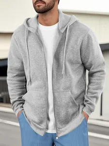 Felpa con cappuccio uomo zip intera tinta unita coulisse tasca marsupio dettaglio moda