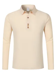 Men's solid color long sleeve lapel polo shirt casual business daily wear breathable top