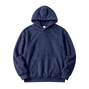 Men winter coral fleece hooded sweatshirt casual warm pullover hoodie solid color top
